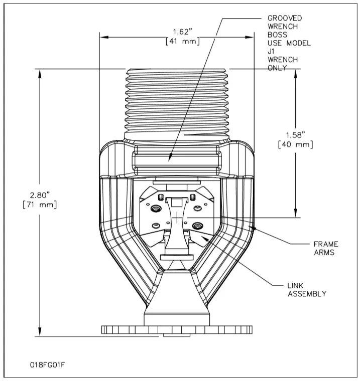 Diagrama técnico y dimensiones del rociador ESFR JL-17
